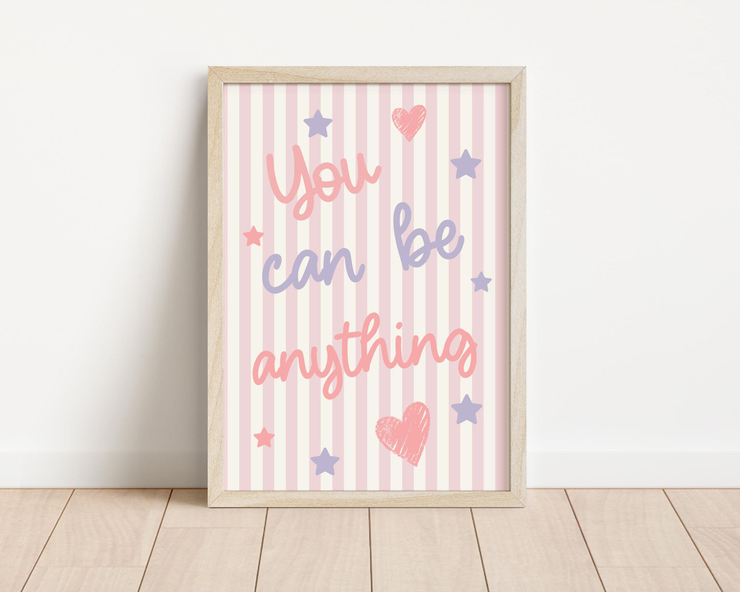 girls affirmation "you can be anything" heart wall print for bedroom, nursery or playroom