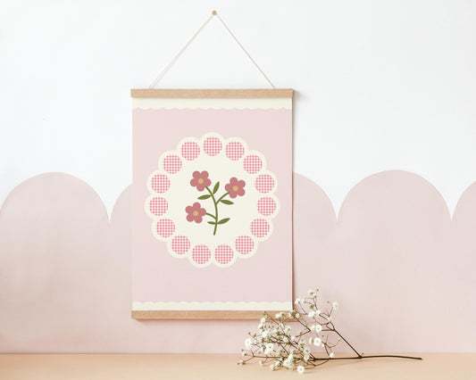 Pink Floral Flower Print, Girls Nursery Bedroom Wall Art
