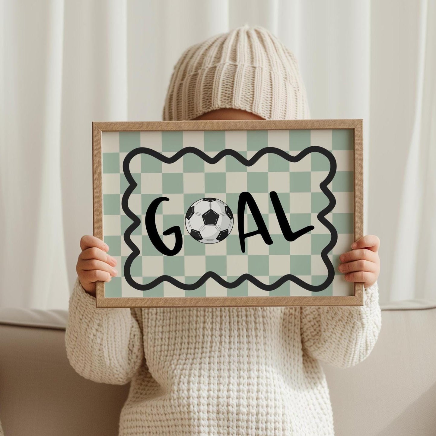 football themed checkered "goal" print for boys bedroom or playroom or nursery, teen footballer wall print, boys room decor