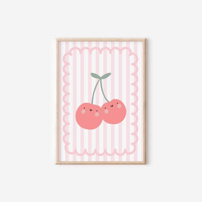 girls gallery set of affirmation wall prints, cherry, heart and star prints for nursery or bedroom