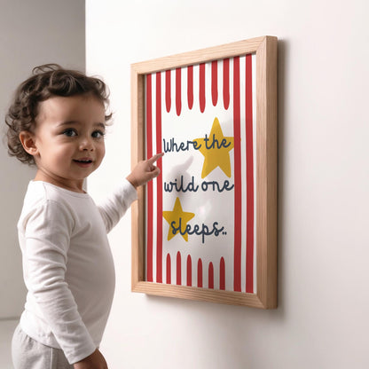 Where the Wild One Sleeps stars wall print for childrens nursery, playroom or bedroom
