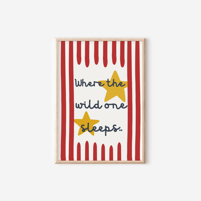Where the Wild One Sleeps stars wall print for childrens nursery, playroom or bedroom