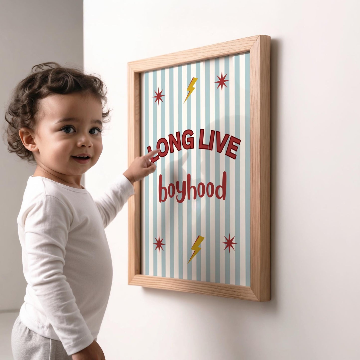 Long Live Boyhood blue and red striped wall print for for boys bedroom or nursery