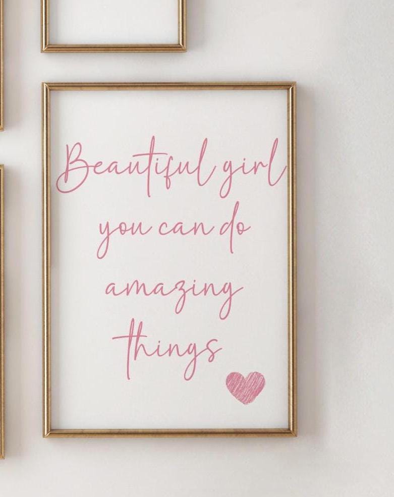 girls affirmation room print set, personalised gallery set for girls bedroom, pink positive affirmation wall art
