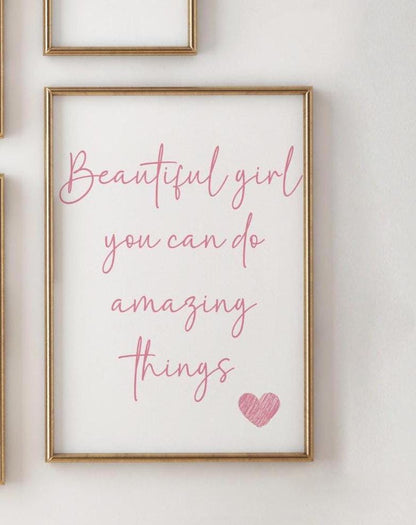 girls affirmation room print set, personalised gallery set for girls bedroom, pink positive affirmation wall art