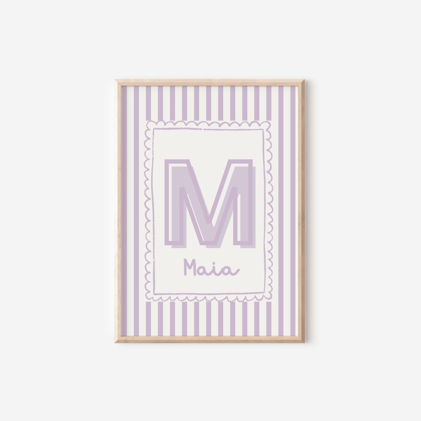 girls personalised initial wall print for nursery or bedroom