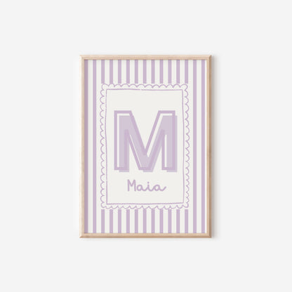 girls personalised initial wall print for nursery or bedroom