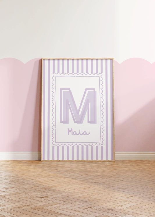 girls personalised initial wall print for nursery or bedroom