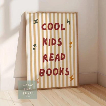 cool kids read books neutral wall print for childrens bedroom, nursery or playroom