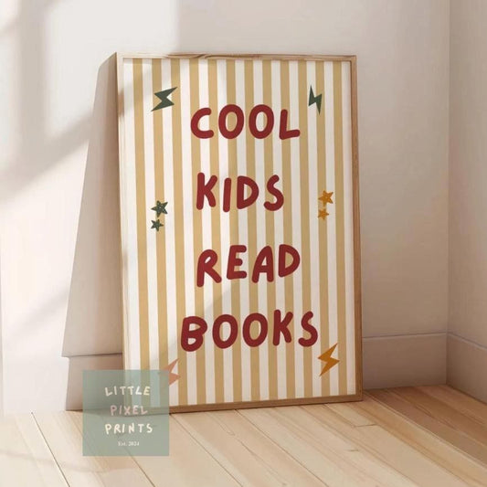 cool kids read books neutral wall print for childrens bedroom, nursery or playroom