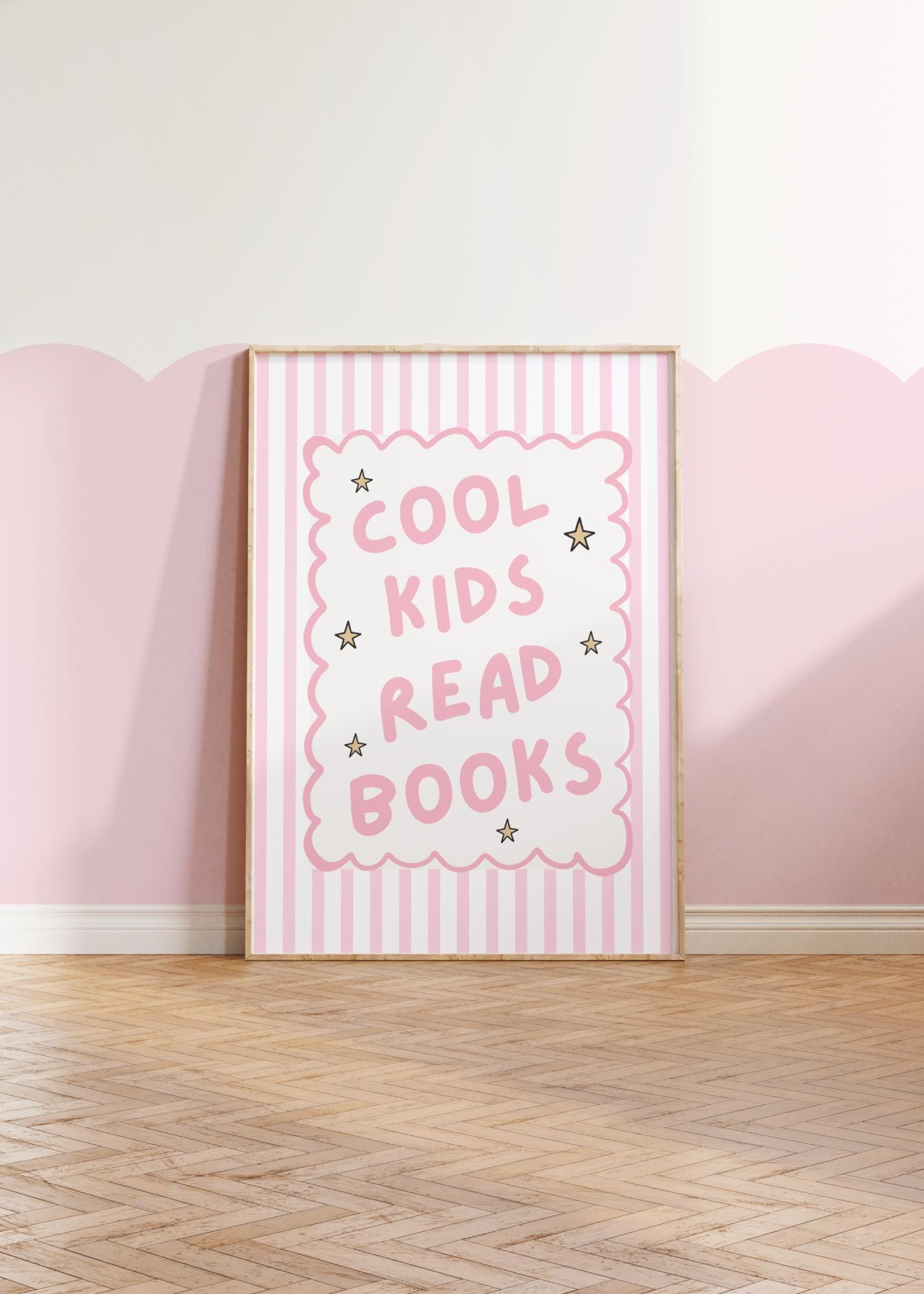 cool kids read books pink girls wall print for childrens bedroom, nursery or playroom