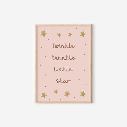childrens scandi nursery wall print, twinkle twinkle little star poster for bedroom or playroom