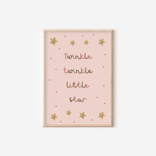 childrens scandi nursery wall print, twinkle twinkle little star poster for bedroom or playroom