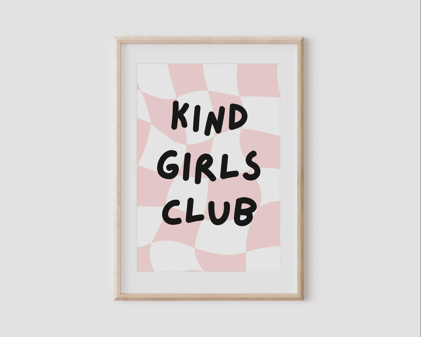 kind girls club pink checkered set of 2 wall print set for bedroom or playroom