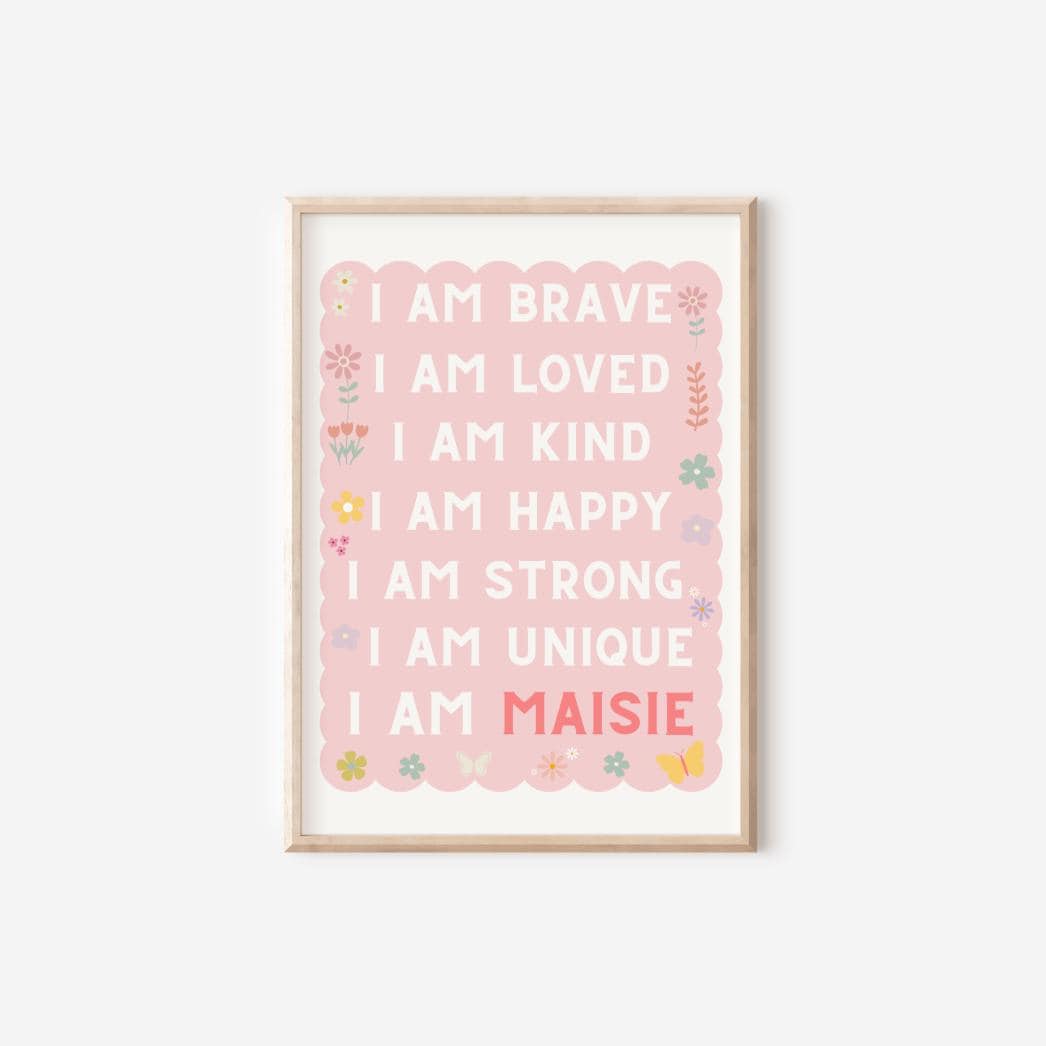 girls gallery set of affirmation wall prints, cherry, heart and star prints for nursery or bedroom