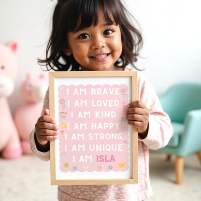 girls gallery set of affirmation wall prints, cherry, heart and star prints for nursery or bedroom