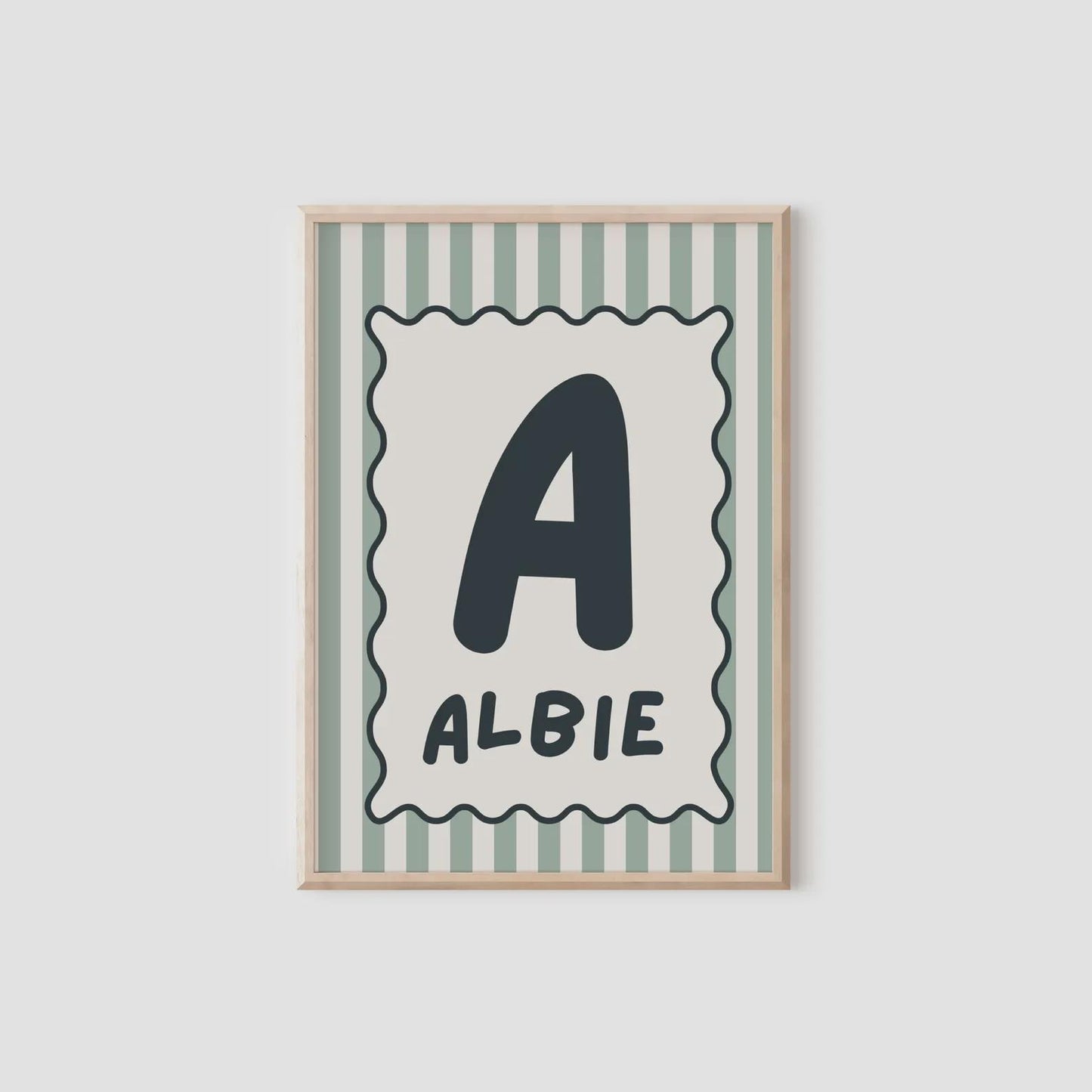 boys personalised scallop green name wall print design for bedroom or nursery
