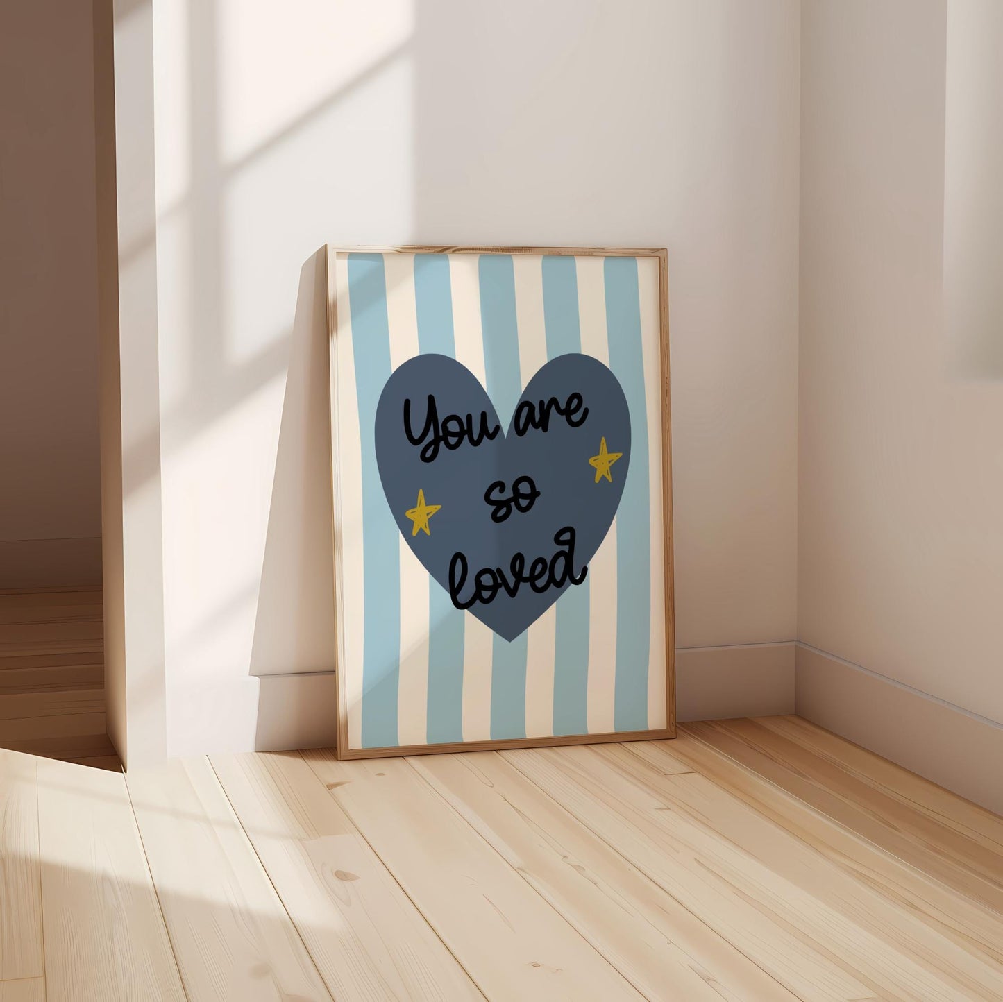 You Are So Loved  Striped Heart Nursery Print, Whimsical Kids Wall Art