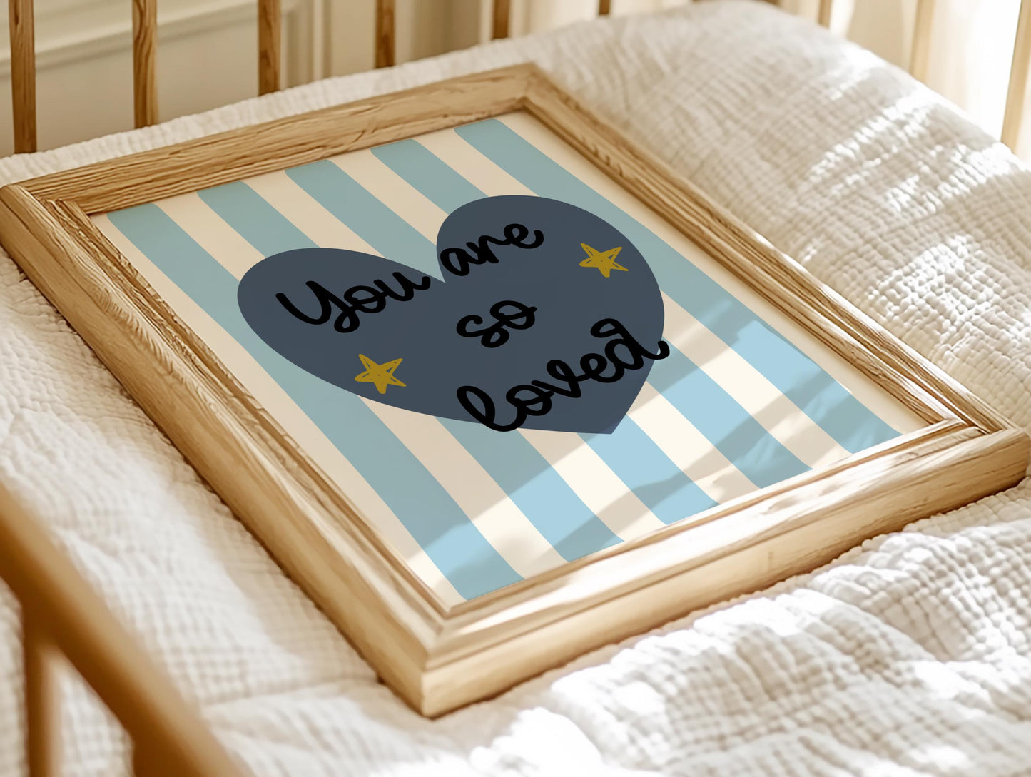 You Are So Loved  Striped Heart Nursery Print, Whimsical Kids Wall Art