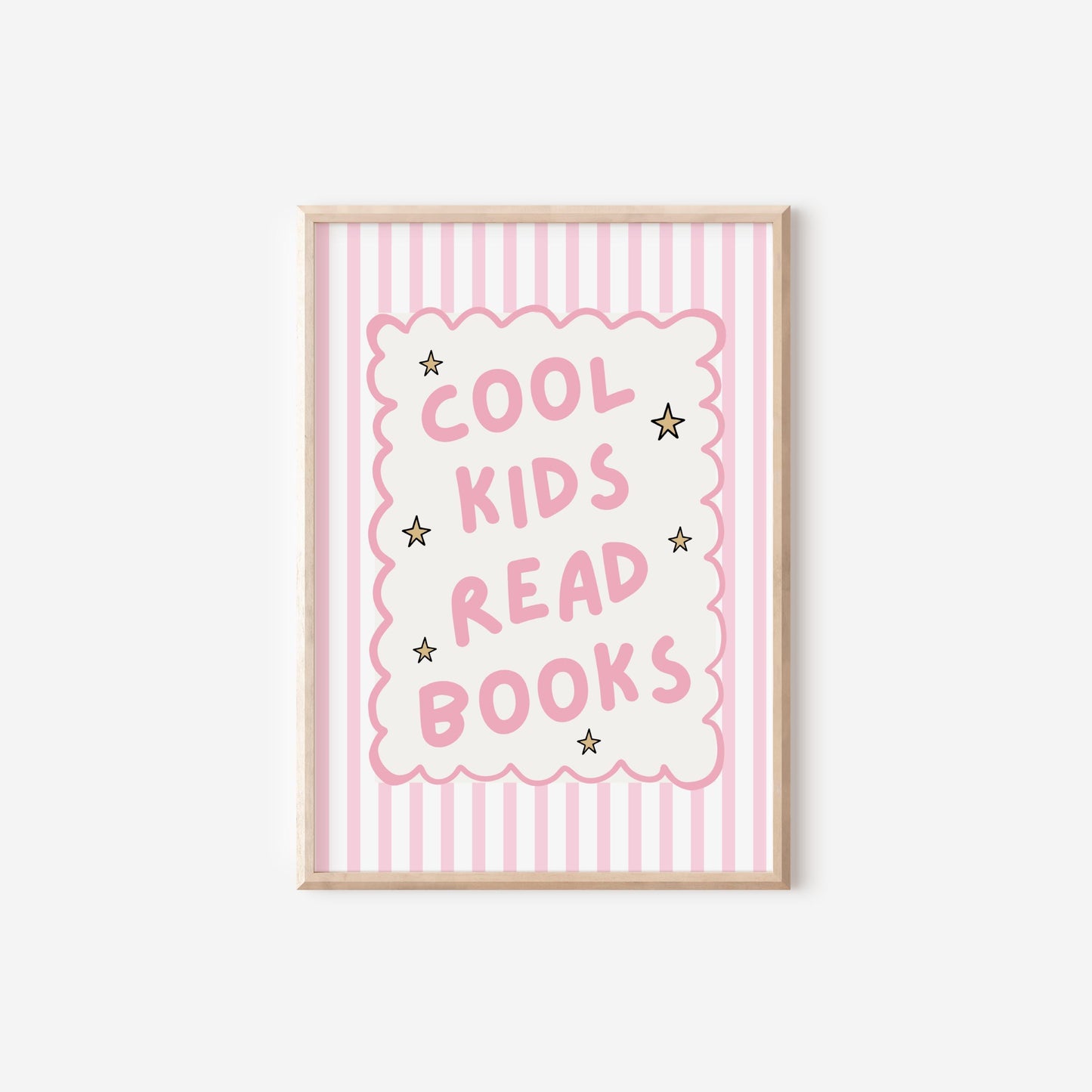 cool kids read books pink girls wall print for childrens bedroom, nursery or playroom