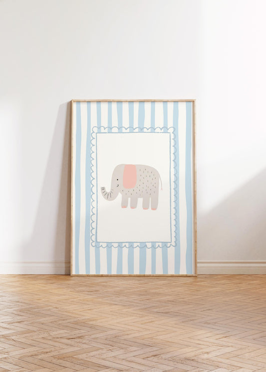 Elephant Nursery Wall Art, Jungle Print for childrens bedroom or nursery, whimiscal animal illustration