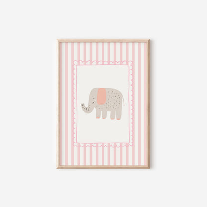 Elephant Nursery Wall Art, Jungle Print for childrens bedroom or nursery, whimiscal animal illustration