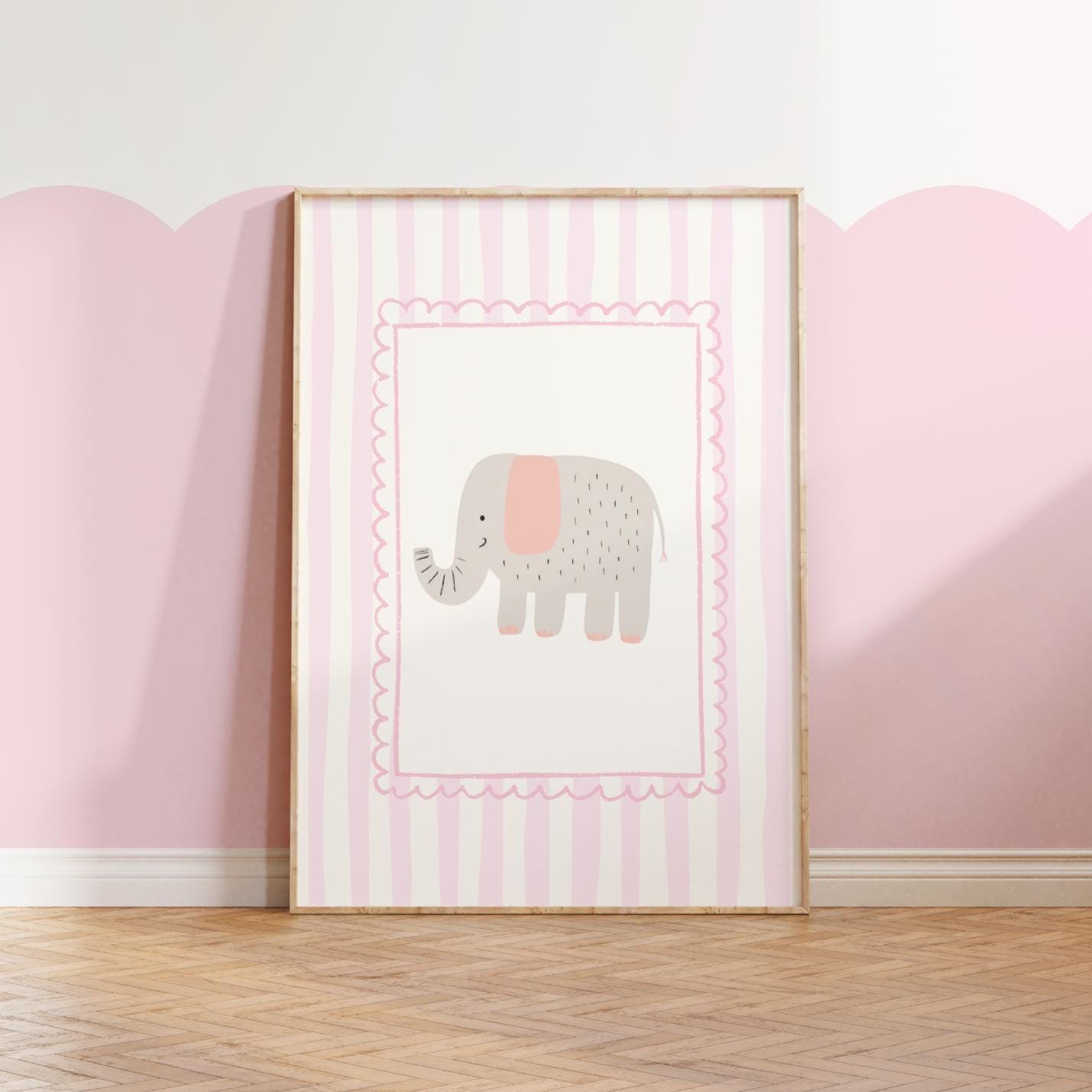 Elephant Nursery Wall Art, Jungle Print for childrens bedroom or nursery, whimiscal animal illustration