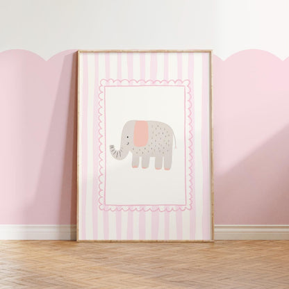 Elephant Nursery Wall Art, Jungle Print for childrens bedroom or nursery, whimiscal animal illustration