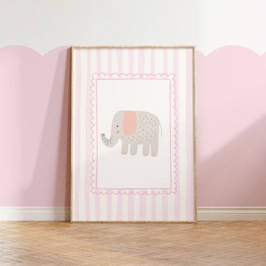 Elephant Nursery Wall Art, Jungle Print for childrens bedroom or nursery, whimiscal animal illustration