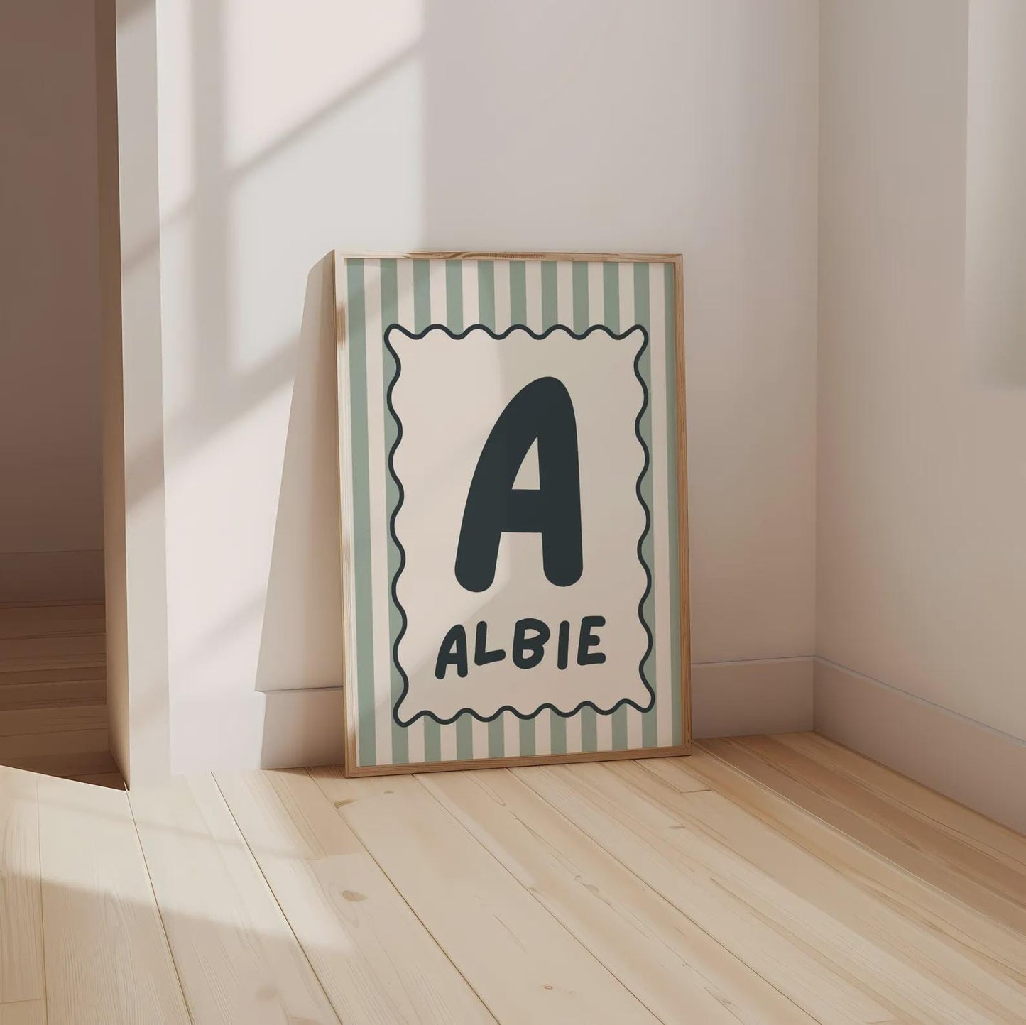 boys personalised scallop green name wall print design for bedroom or nursery