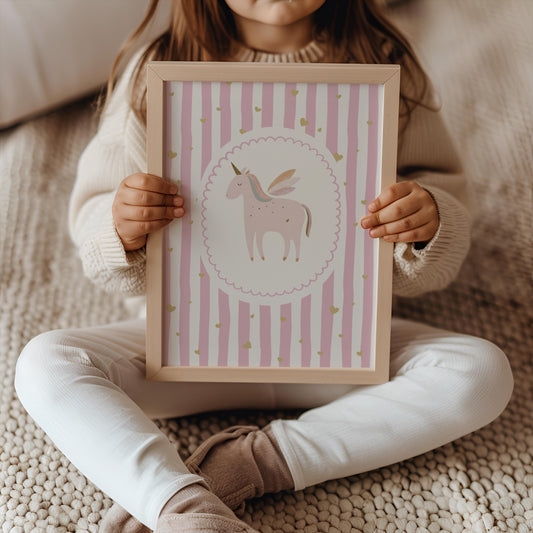 girls personalised unicorn :you are magic" pink print set of 3 for bedroom or nursery