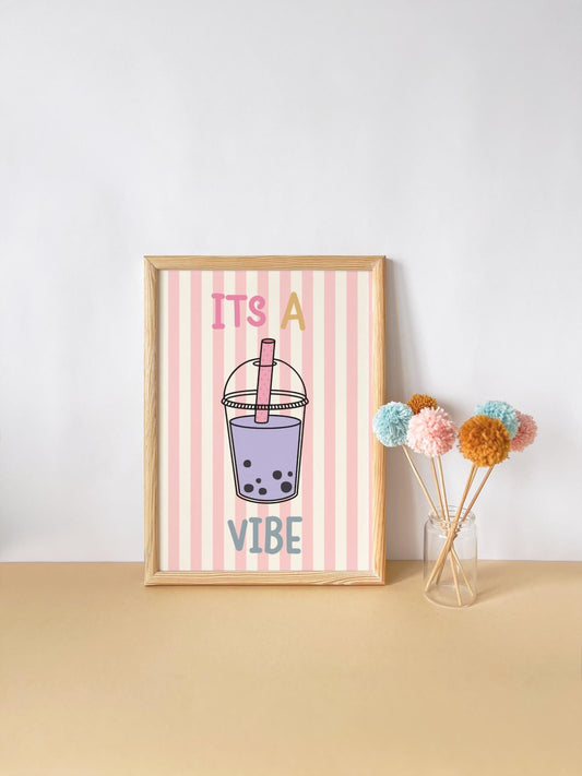 its a vibe "bubble tea" colourful wall art print for girls bedroom