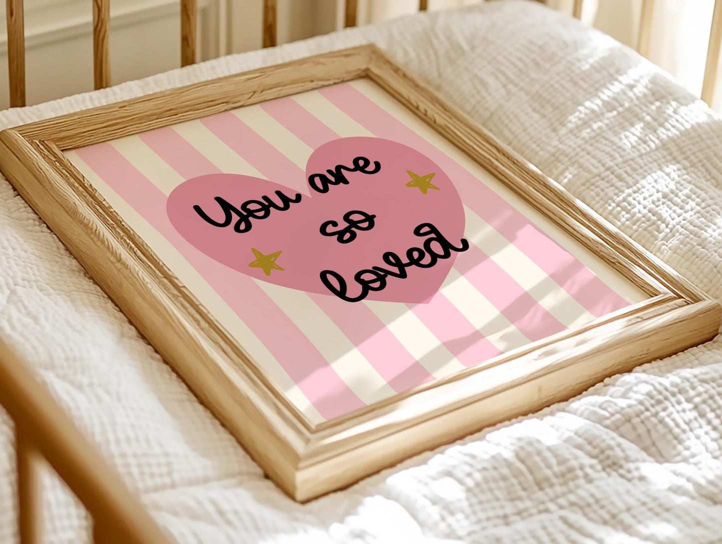 You Are So Loved  Striped Heart Nursery Print, Whimsical Kids Wall Art