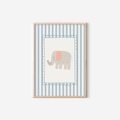Elephant Nursery Wall Art, Jungle Print for childrens bedroom or nursery, whimiscal animal illustration