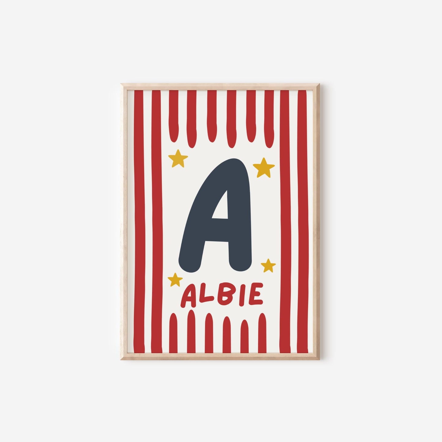 Childrens scandi striped star personalised name print for bedroom or nursery