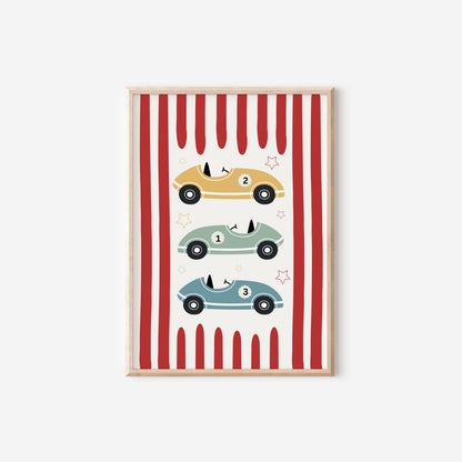 childrens personalised racing car prints for boys bedroom or nursery