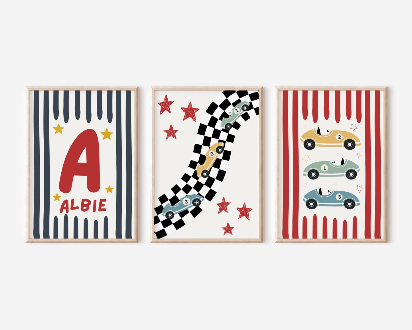 childrens personalised racing car prints for boys bedroom or nursery