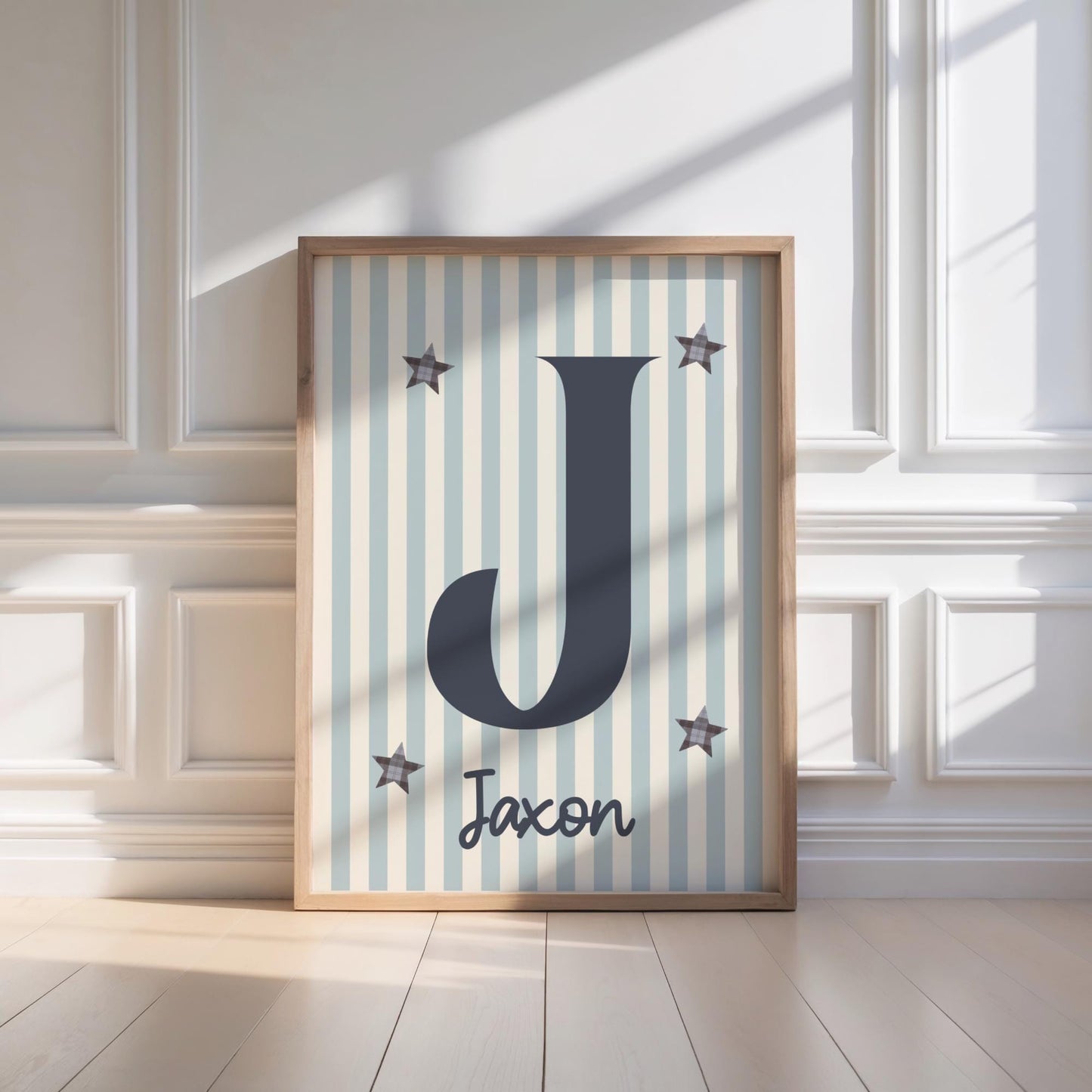 Personalised Name Print, Retro striped Stars, Boys Nursery Decor