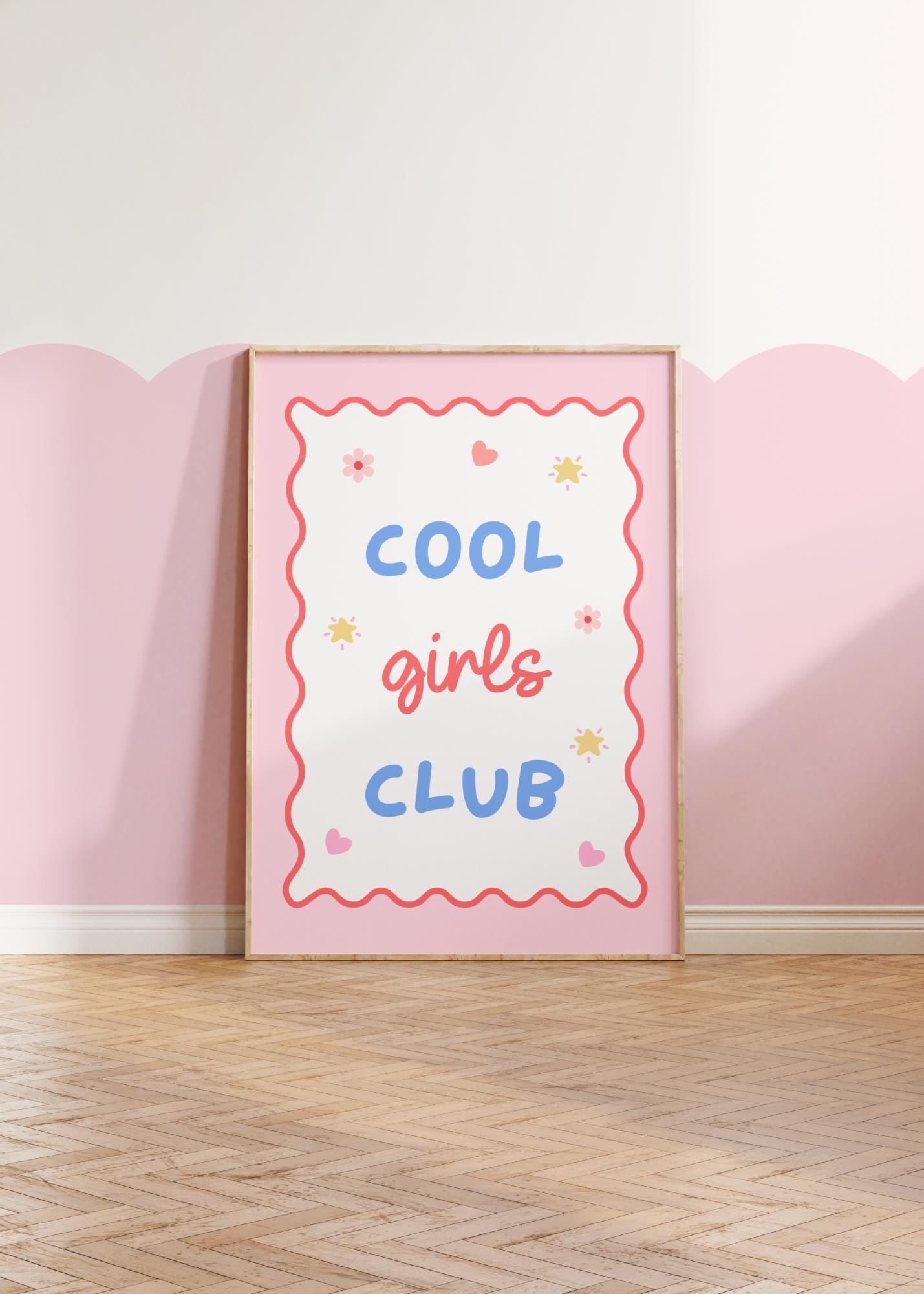 cool girls club colourful scallop heart print for nursery or bedroom