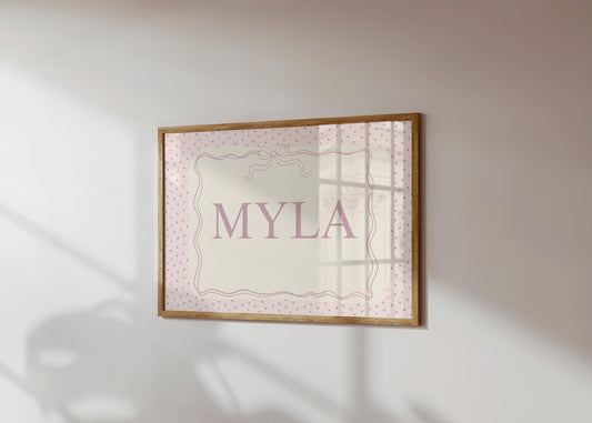 girls personalised pink whimsical floral name print for bedroom or nursery