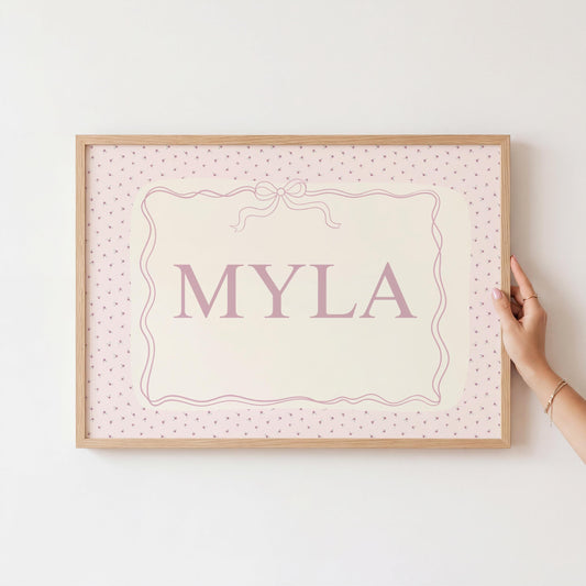 girls personalised pink whimsical floral name print for bedroom or nursery