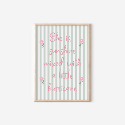 She is sunshine mixed with a little hurricane green striped wall print for girls bedroom, nursery or playroom