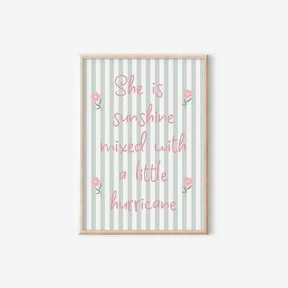 She is sunshine mixed with a little hurricane green striped wall print for girls bedroom, nursery or playroom