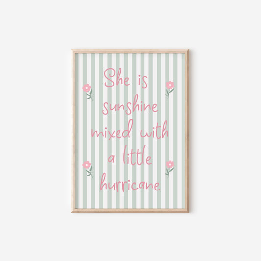 She is sunshine mixed with a little hurricane green striped wall print for girls bedroom, nursery or playroom