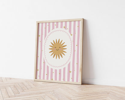 Pink sunshine nursery print, cute sunshine wall art for girls bedroom or playroom
