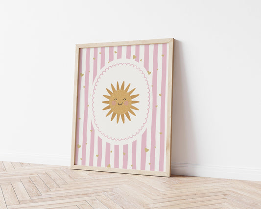 Pink sunshine nursery print, cute sunshine wall art for girls bedroom or playroom