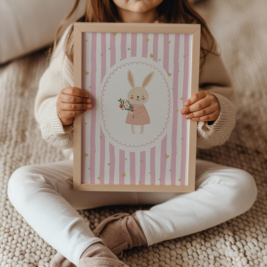 Girls pink whimiscal bunny/bee/unicorn Wall Art Prints, Girls Nursery Decor, Set of 3