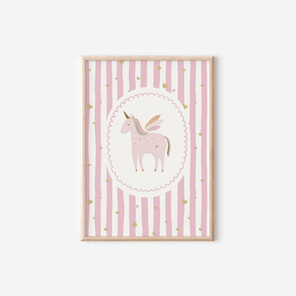 Girls pink whimiscal bunny/bee/unicorn Wall Art Prints, Girls Nursery Decor, Set of 3