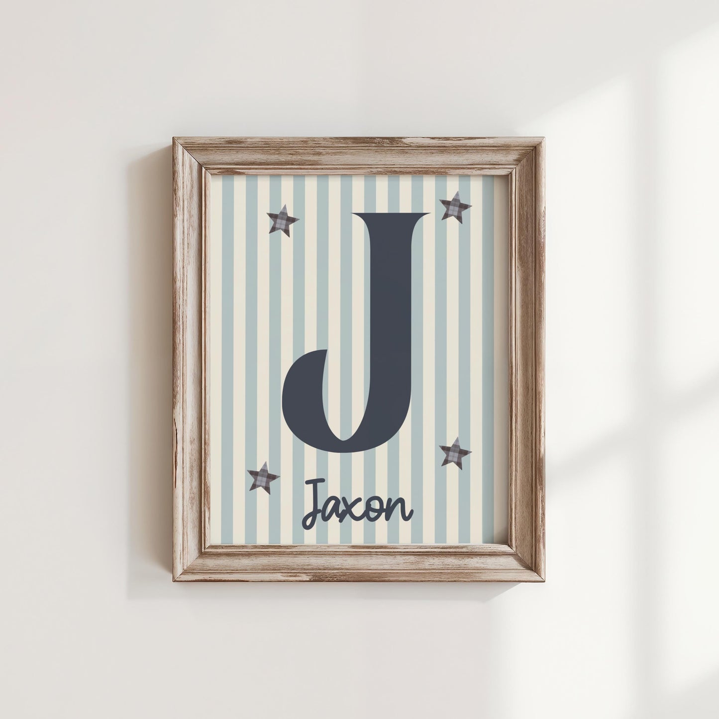 Personalised Name Print, Retro striped Stars, Boys Nursery Decor