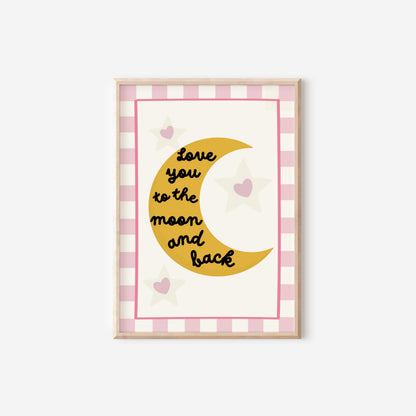 Girls personalised "love you to the moon and back" Wall Art Prints, Girls Nursery Decor, Set of 3